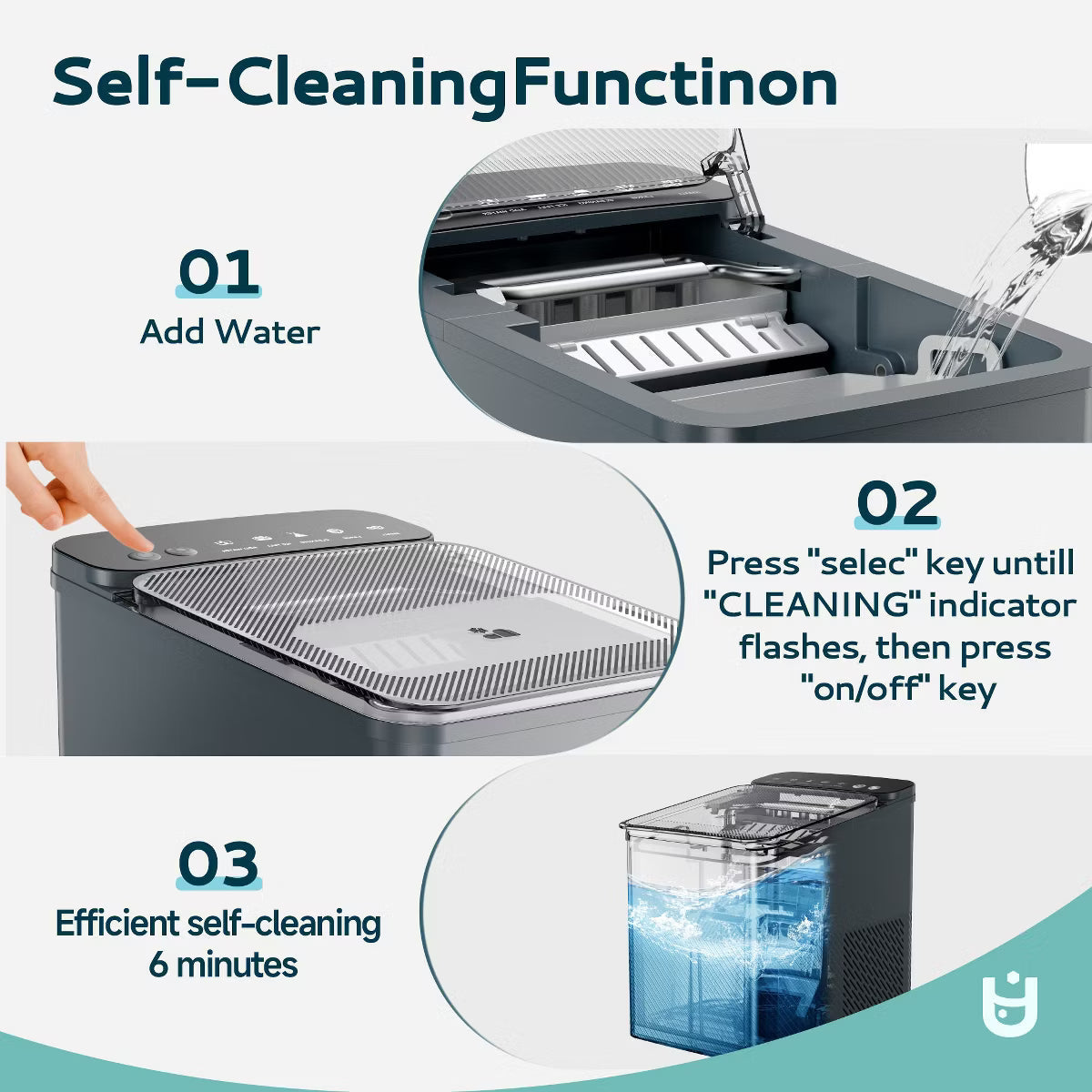 Ice Maker – Portable Bullet Ice Machine with Self Cleaning – Gray