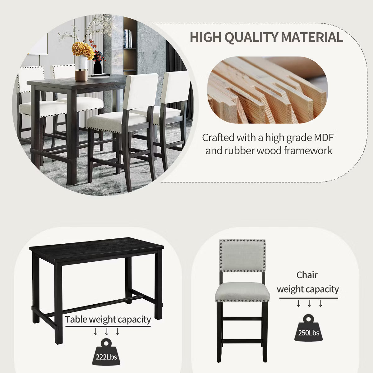 Dining Set – Culinvaro 5-Piece Counter Height Dining Set Espresso