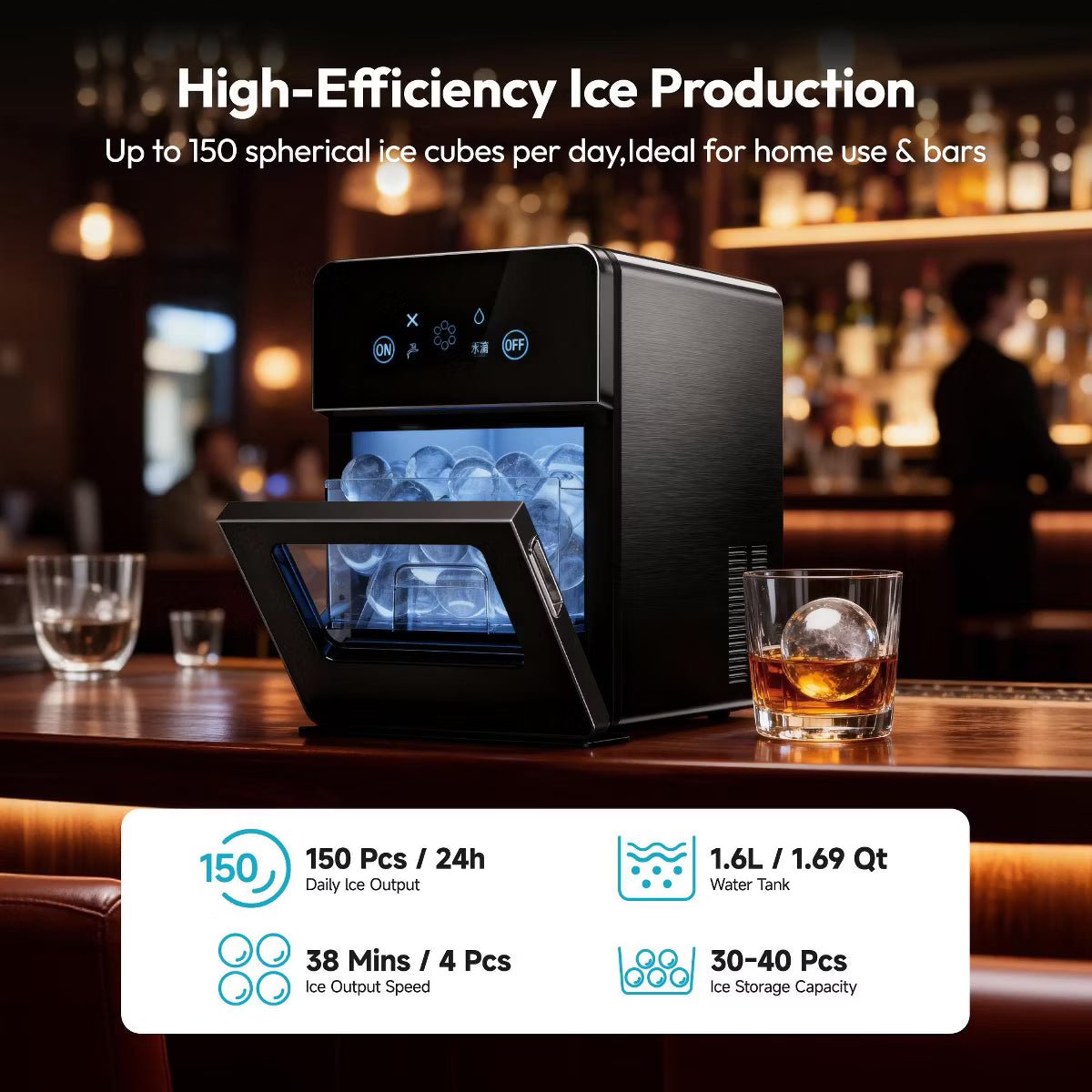 Ice Maker – Ice Ball Maker Countertop, 4 pcs in 38 Mins – Clear