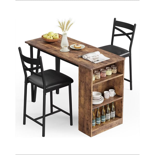 3 Piece Bar Table Set for 2, Bar Table and Chairs Set with with Flip Top Extension