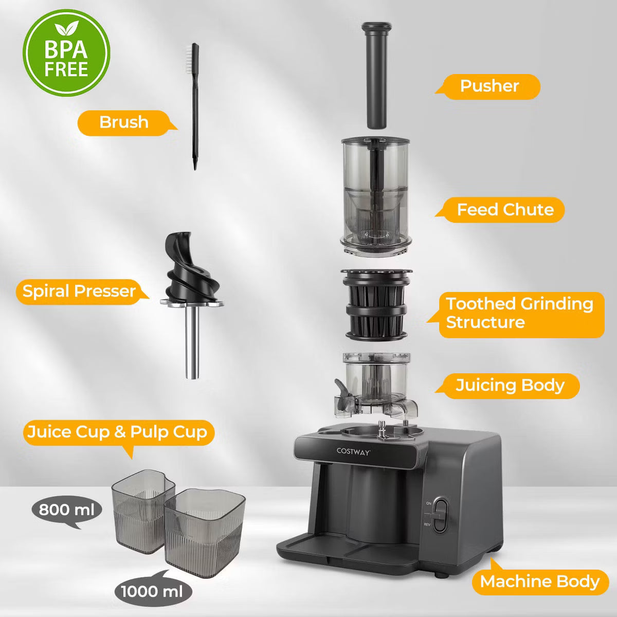 Juicer – Cold Press Juicer Machine Professional Slow Masticating Juicer – Gray