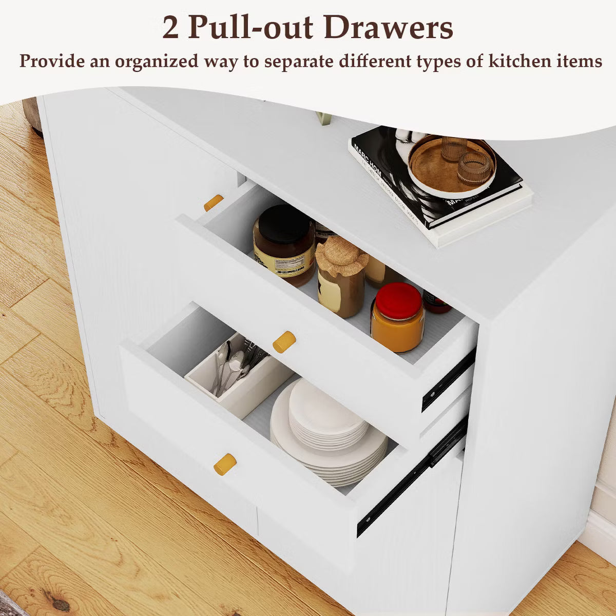 Buffet Cabinet – Culinvaro Kitchen Sideboard Buffet Cabinet with 2 Drawers, 2 Doors and 3 Adjustable Shelves