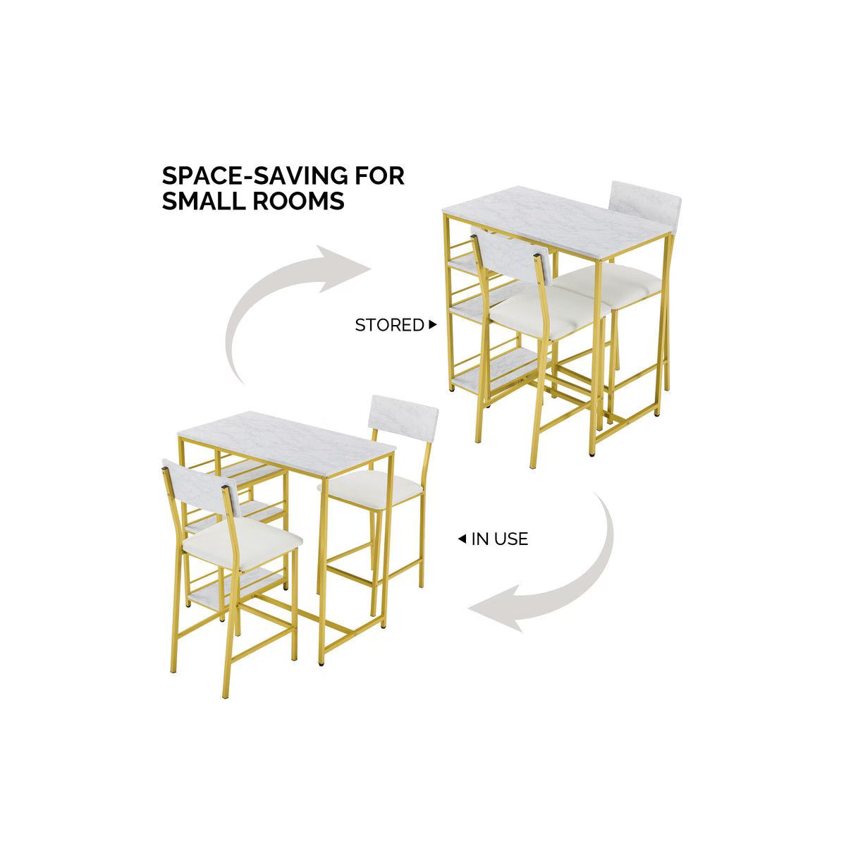 Dining Set – Culinvaro Dining Table Set with 2 Stools, 3-Tier Storage Shelves