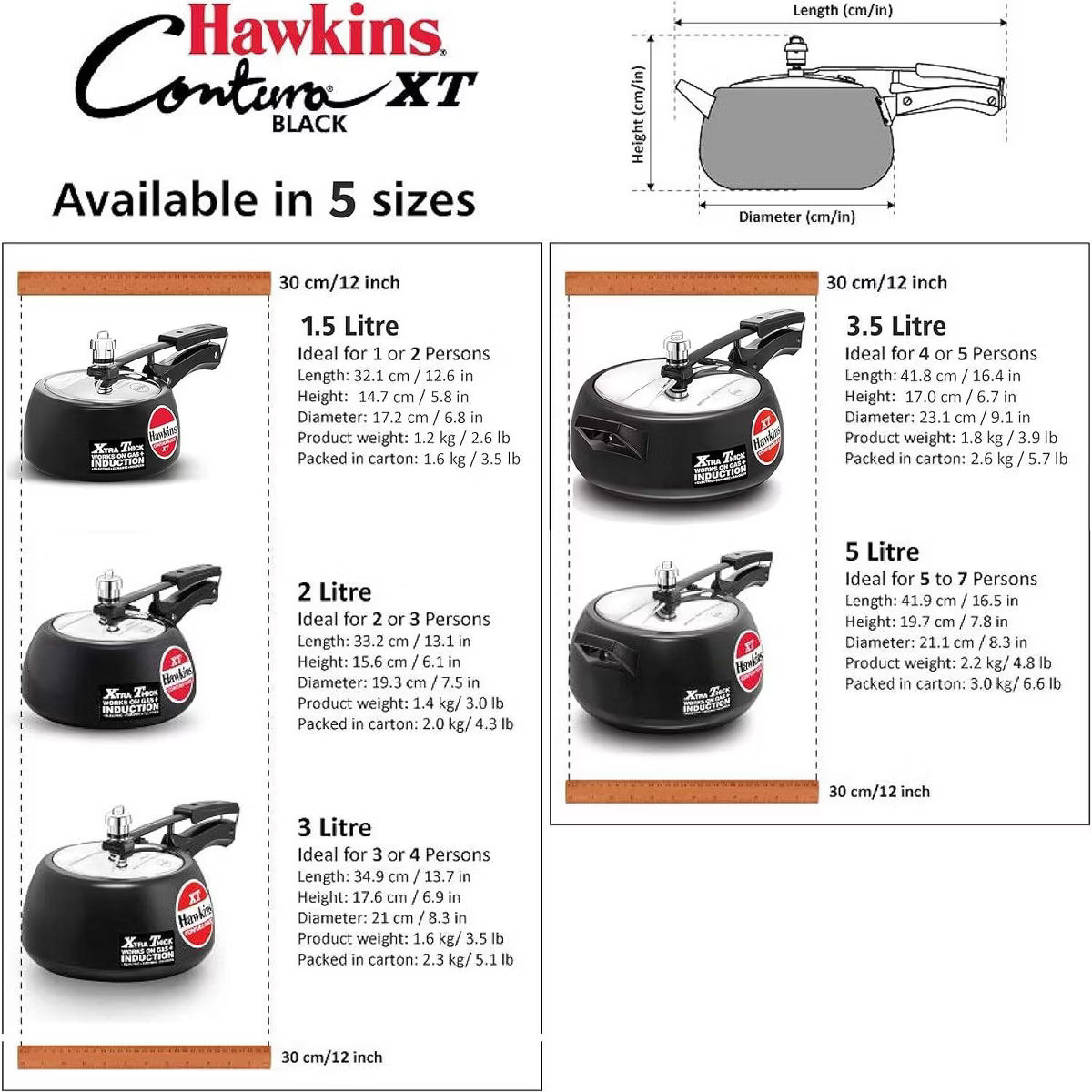 Pressure Cooker – 3L Contura Hard Anodized Induction Compatible Extra Thick Base – Black
