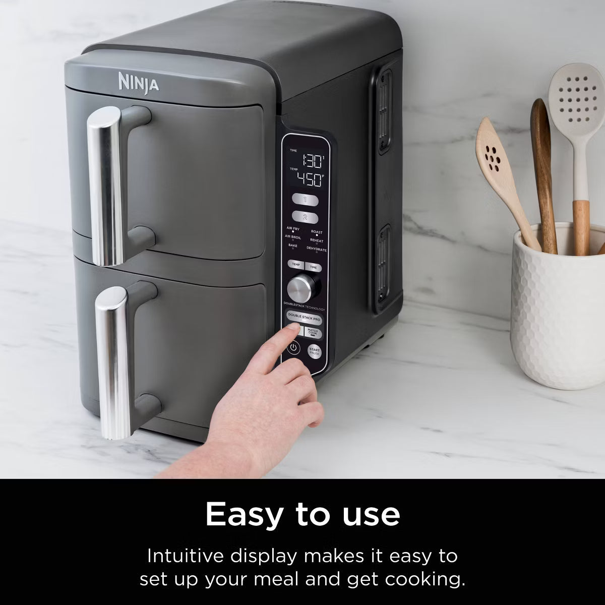 Air Fryer – DoubleStack XL 10qt, 6-in-1, 2-Basket Air Fryer – Gray
