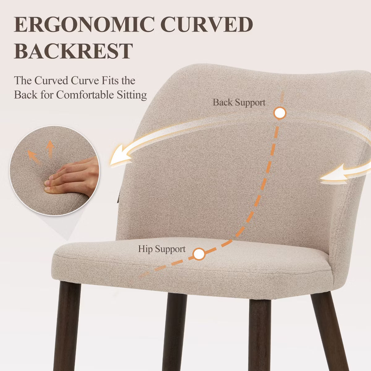 Set of 6 Wood Ergonomic Curved Dining Chairs – Modern Upholstered Chair for Kitchen