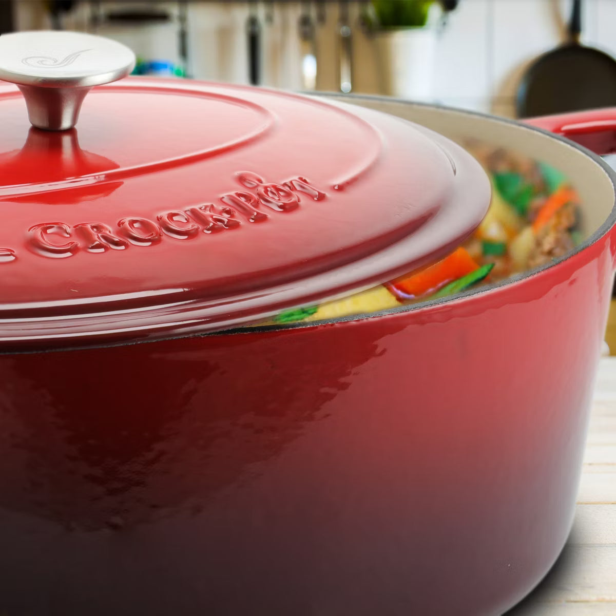 Dutch Oven – 7 Quart Oval Enameled Cast Iron Dutch Oven in Scarlet – Red