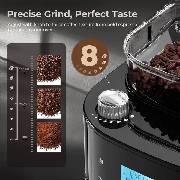 Drip Coffee Maker – 10-Cup Digital Drip Coffee Maker with Built-In Grinder – Black