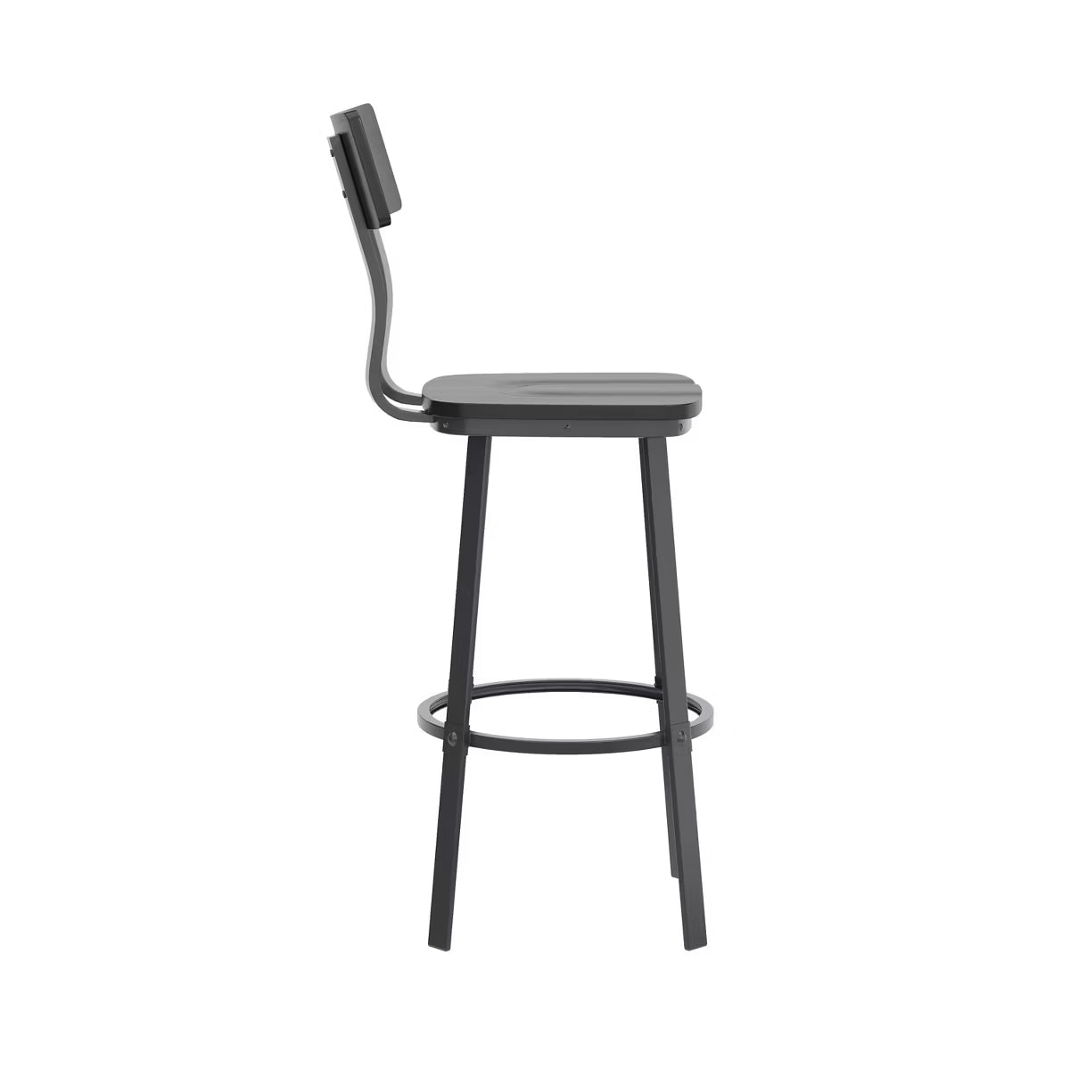 Black Dining Bar Stool with Wood Back/Seat and Black Powder-Coated Frame
