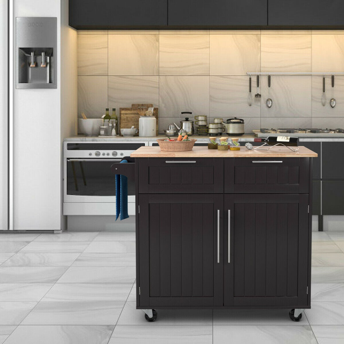 Kitchen Cart – Culinvaro Rolling Kitchen Cart Island Heavy Duty Storage Brown Trolley Cabinet Utility Modern