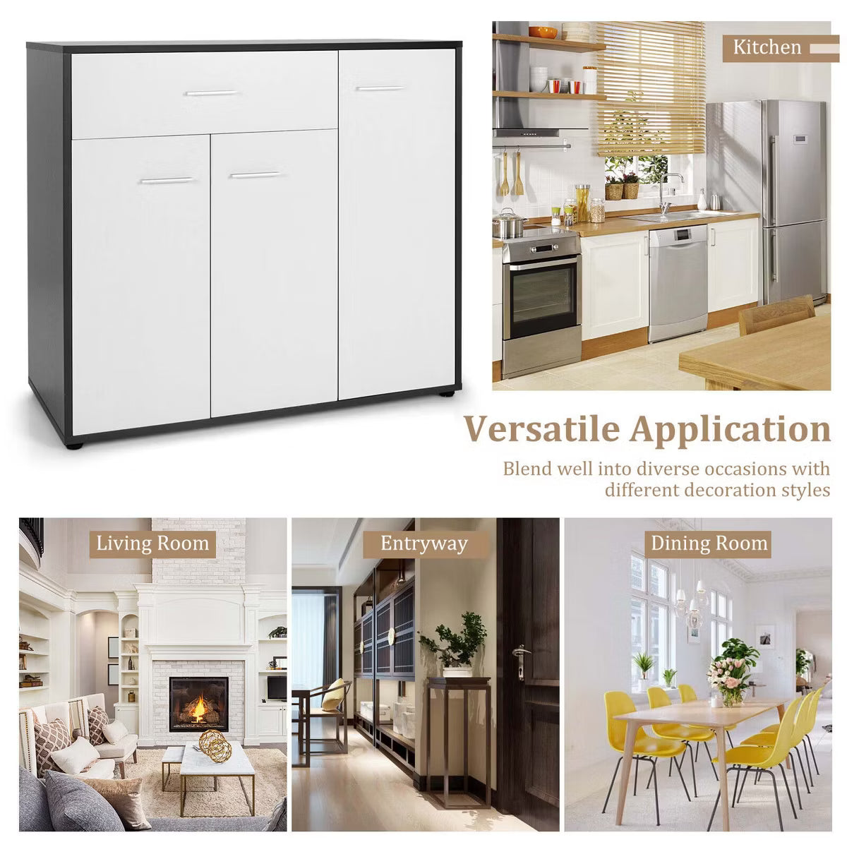 Buffet Cabinet – Culinvaro 3-Door Buffet Sideboard Kitchen Storage Cabinet Console Cupboard w/Drawer