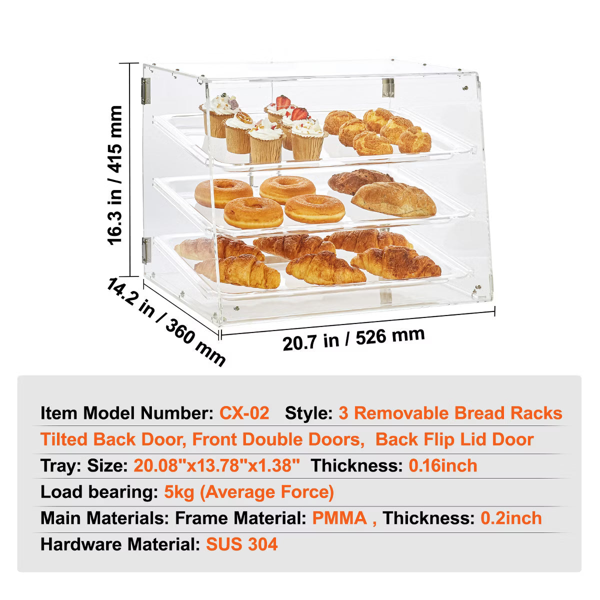 Display Case – Culinvaro Pastry Display Case, 3-Tier Commercial Countertop Bakery Display Case