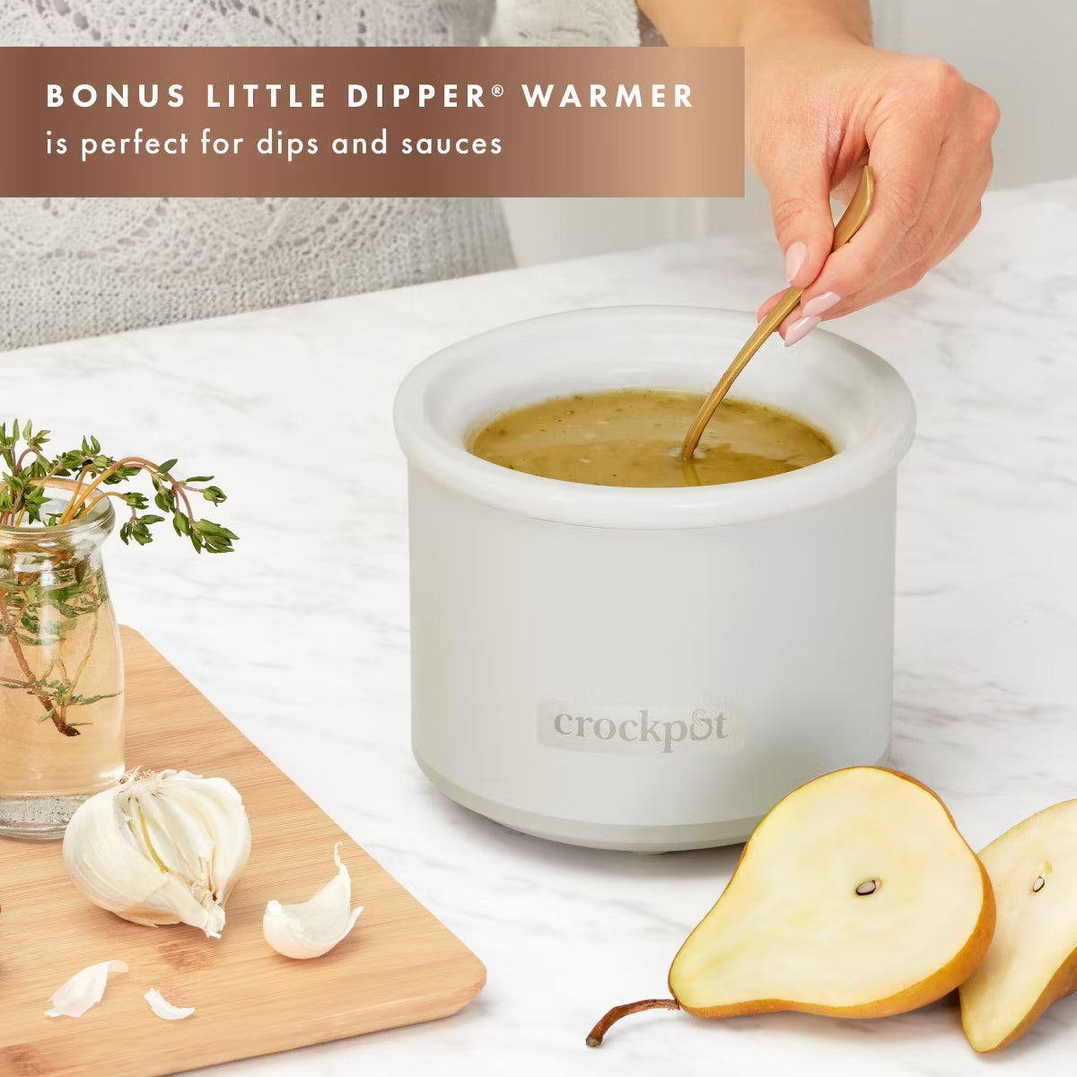 Slow Cooker – Designer Series 7qt Slow Cooker with Bonus Little Dipper Mushroom – White
