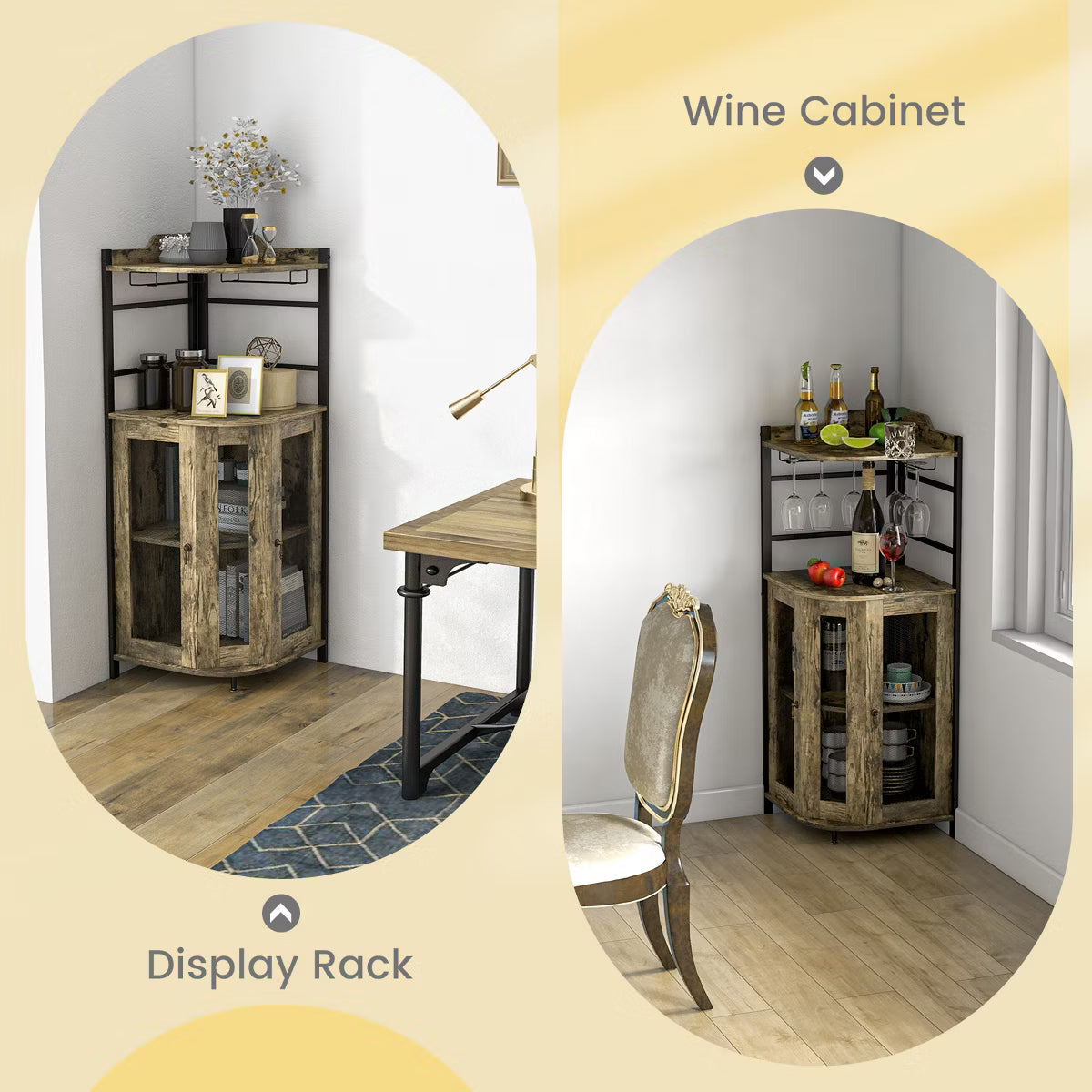Bar Cabinet – Culinvaro Corner Bar Cabinet Industrial Liquor Wine Cabinet with Glass Holder & Mesh Doors