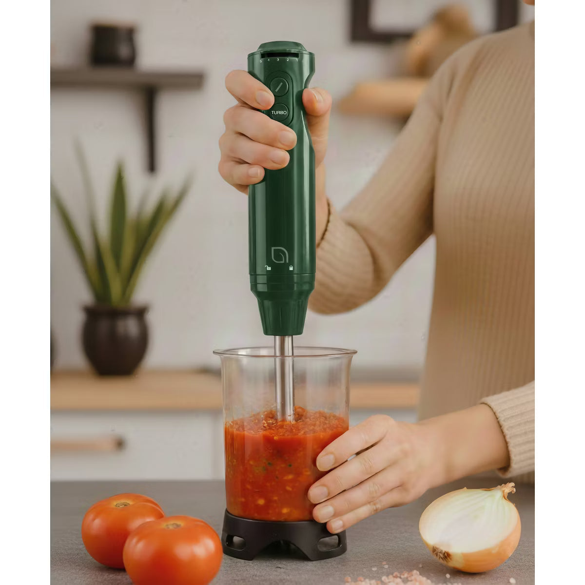 Blender Handheld with Shaft 500W Hand Blender for Kitchen – Green