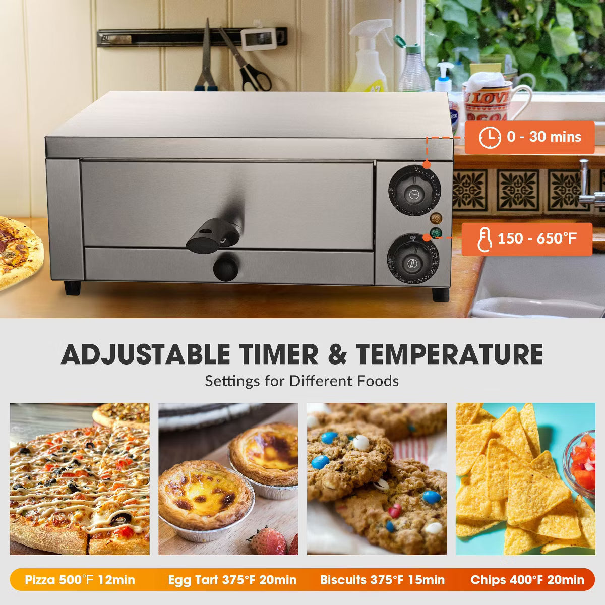 Pizza Oven – Pizza Oven Electric Pizza Maker 1300W for 12" Pizza Commercial – Silver