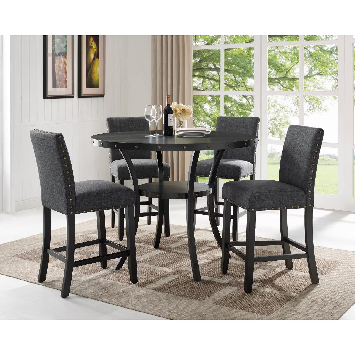 Dining Set – Culinvaro 5 Piece Counter Height Dining Set with Round Table and 4 Nailhead Stools