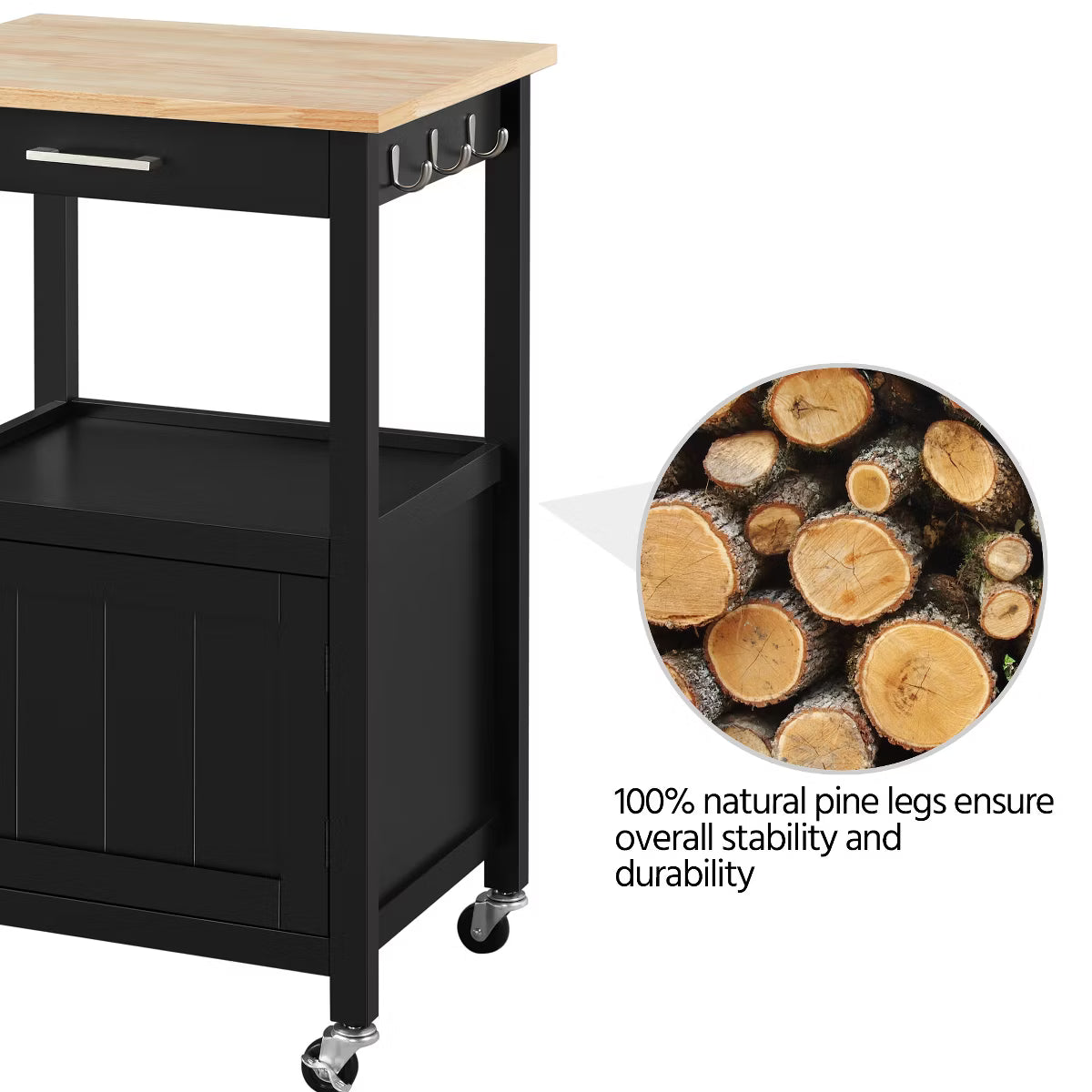 Rolling Kitchen Island Trolley Cart with Open Shelf,