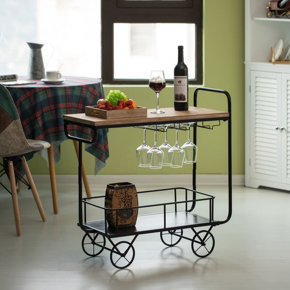 Serving Cart – Culinvaro Metal Wine Bar Serving Cart with Rolling Wheels