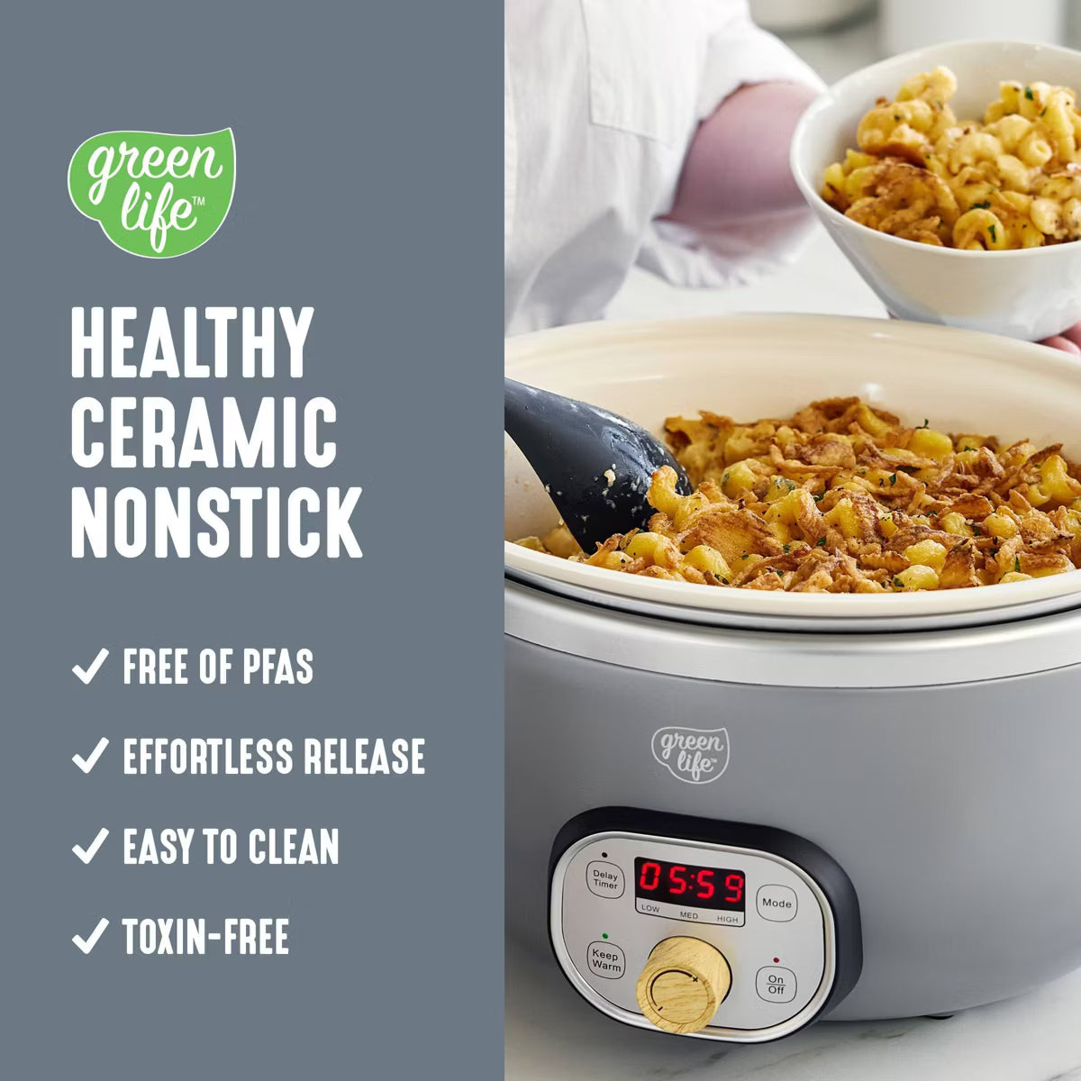 Slow Cooker – Healthy 6qt Slow Cooker with Handle – Quartz Gray