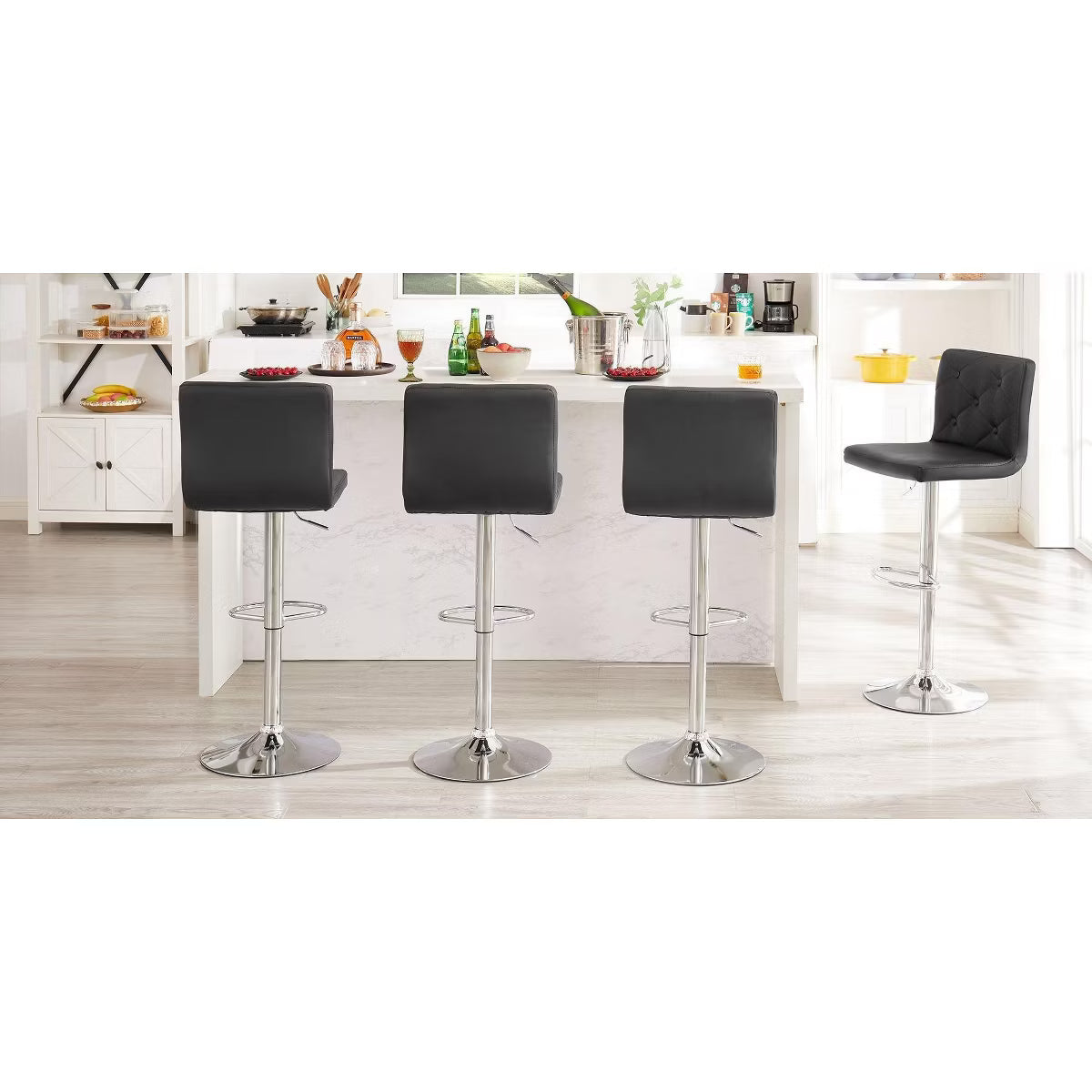 Adjustable Counter Height Bar Stools with PU Leather Seat, Black, 2 PCS