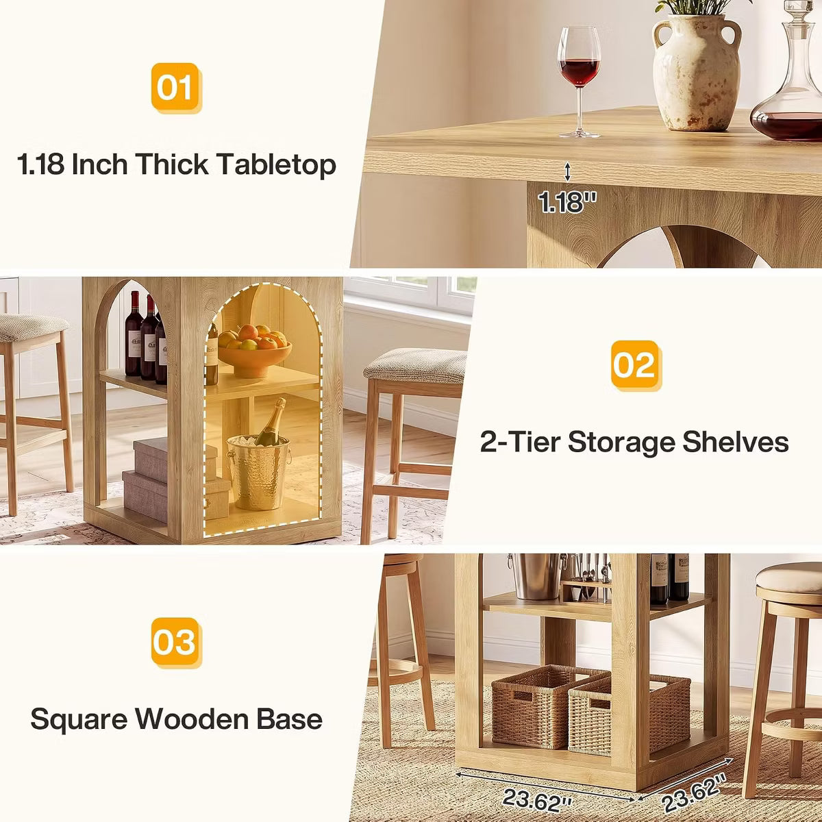 47.2" Square Bar Table with Storage Shelves,