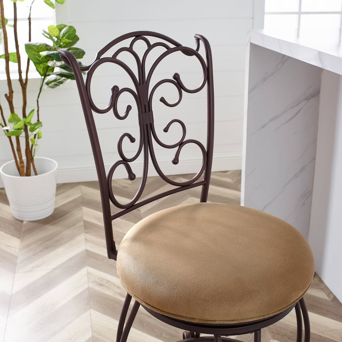 24" Genna Back Bar Faux Leather Swivel Seat Counter Height Barstool Brown