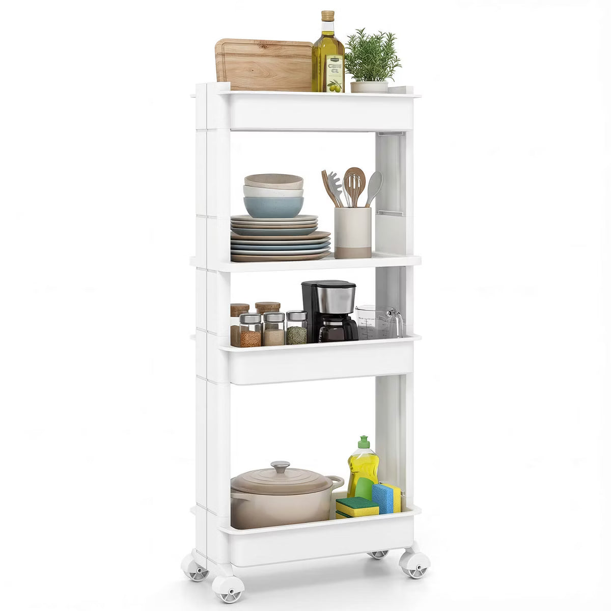 Utility Cart – Culinvaro 4-Tier Rolling Utility Cart with Detachable Trays and Smooth Wheels for Kitchen 15.5” × 9” × 40.5”(L × W × H)