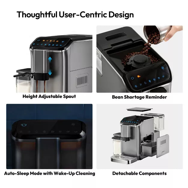 Espresso Machine – 20 Bar Fully Automatic Coffee and Espresso Machine with Milk Frother – Silver