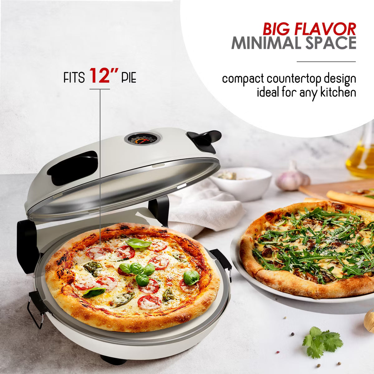 Pizza Oven – Electric Pizza Oven Indoor, 12 Inch Portable Stone Pizza Oven – Cream