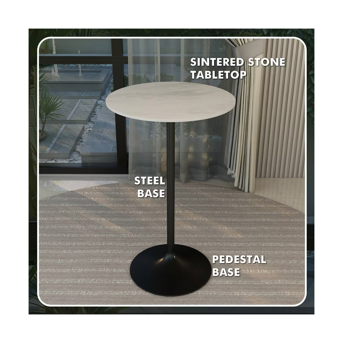 Verve 27" Round Bar Height Dining Table, Sintered Stone Top,