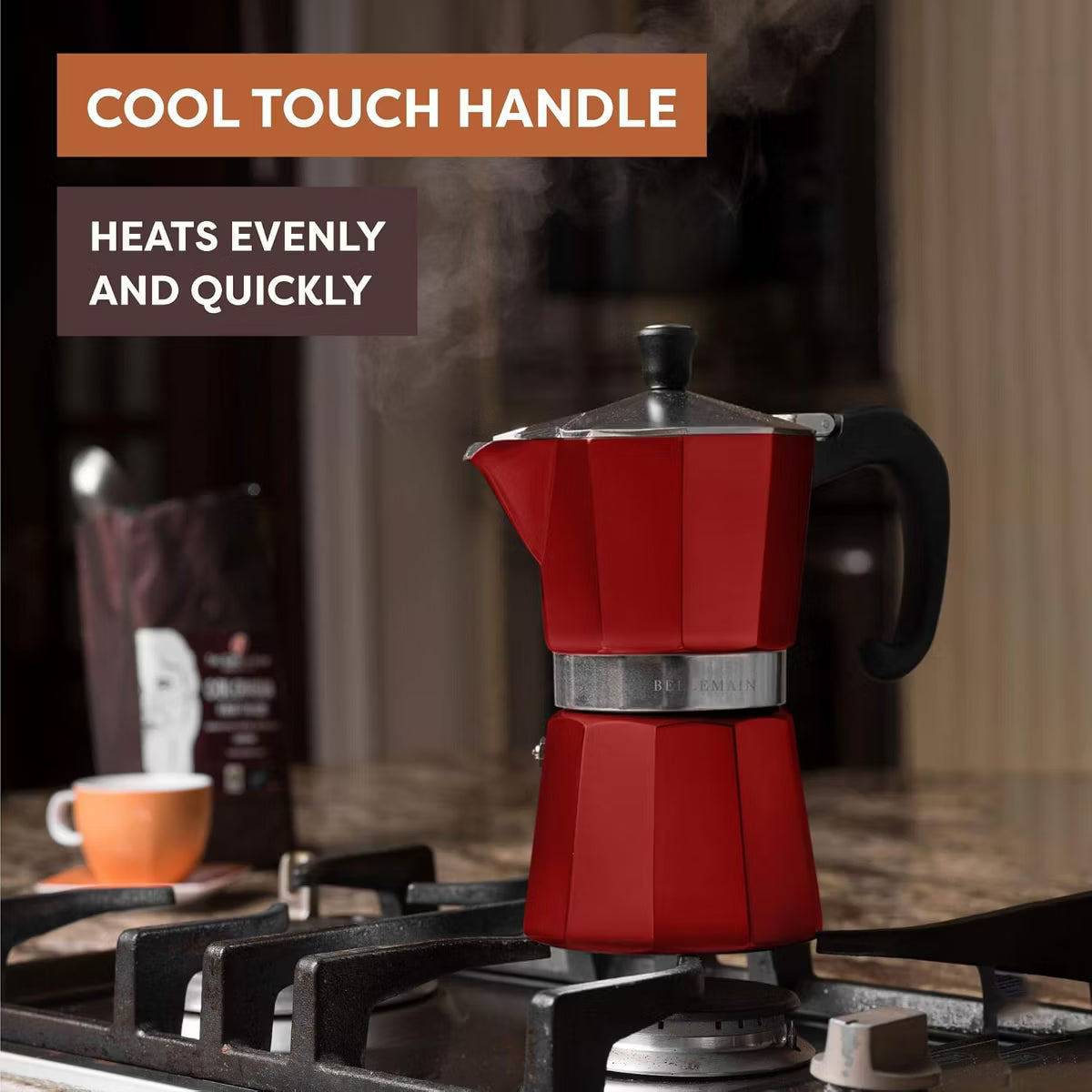 Espresso Maker – Culinvaro 3-Cup Stovetop Espresso Maker – Classic Red Moka Pot for Rich & Authentic Coffee