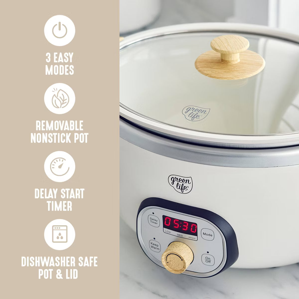 Slow Cooker – Healthy 6qt Slow Cooker with Handle – Cream