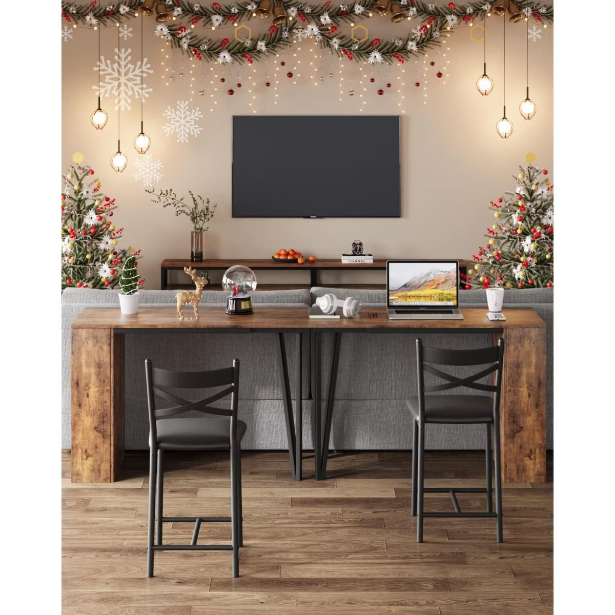 3 Piece Bar Table Set for 2, Bar Table and Chairs Set with with Flip Top Extension
