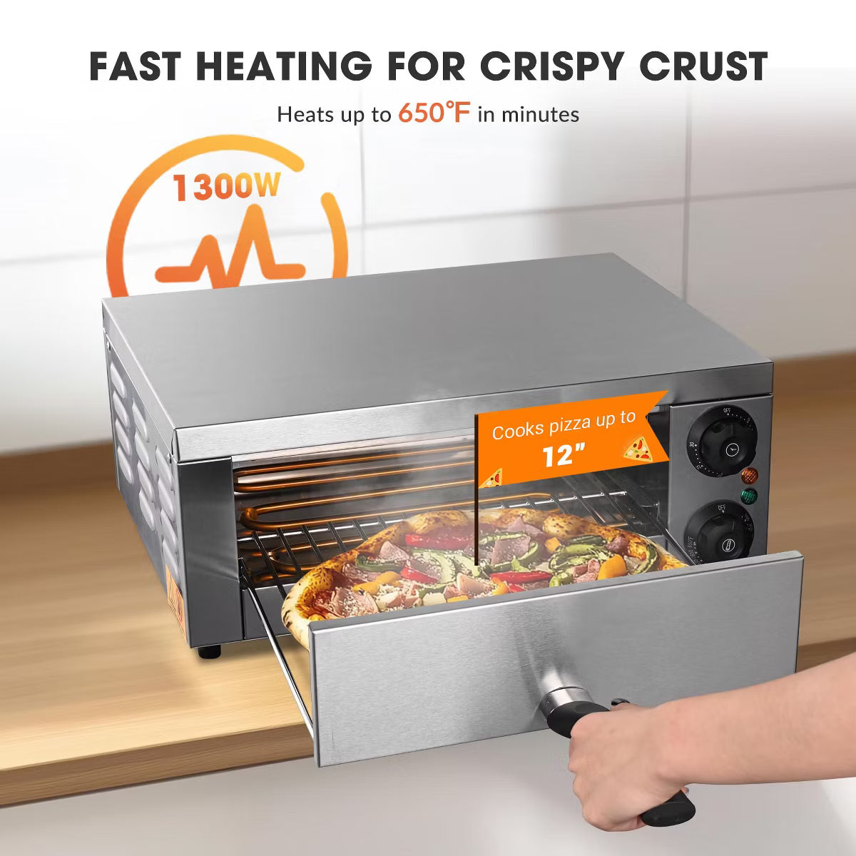 Pizza Oven – Pizza Oven Electric Pizza Maker 1300W for 12" Pizza Commercial – Silver