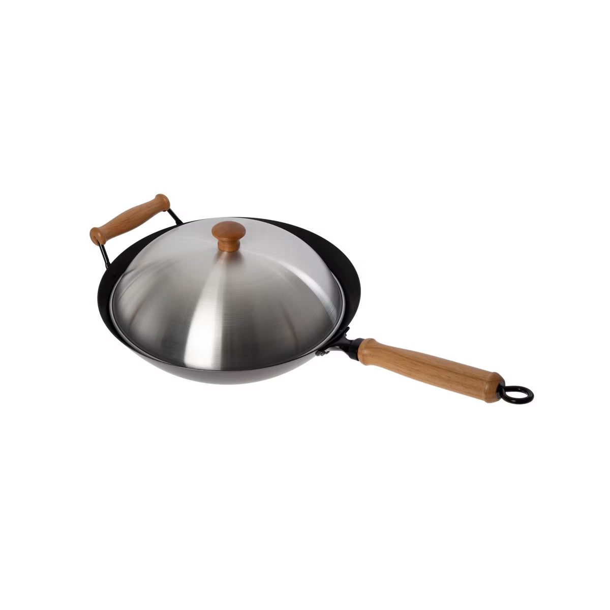Wok – 14-Inch Carbon Steel Excalibur Nonstick Flat Bottom Wok Set – Black