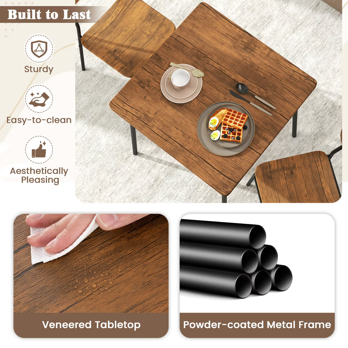 Dining Set – Culinvaro 3-Piece Wood Square Kitchen Table & Chair Set w/ Metal Frame Storage Rack