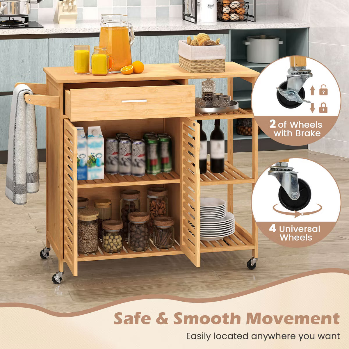 Kitchen Island – Culinvaro 35.5" Kitchen Island Cartwith Lockable Wheels Drawer Open Shelves Towel Bar