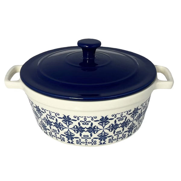 Casserole Dish – Stoneware Casserole with Lid – Filigree Design Microwave and Oven – Floral