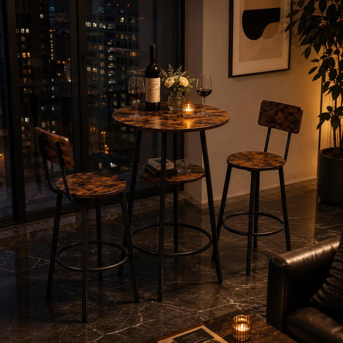 3 Piece Bar Table Set with 2 Stools