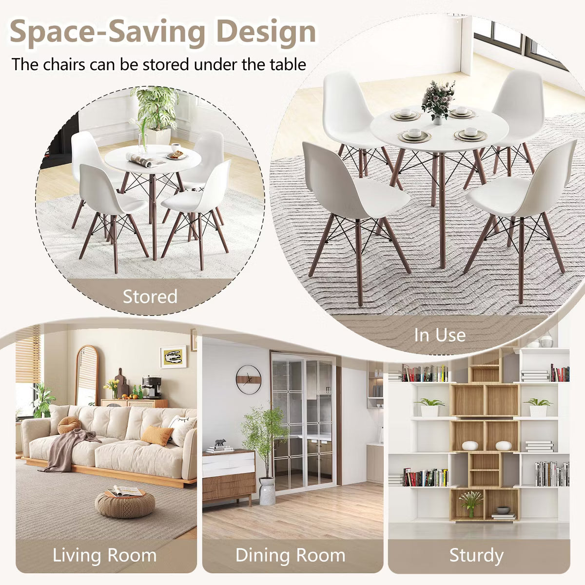 Dining Set – Culinvaro Dining Table Set Modern 5 PCS For 4 Round Dining Room Table Set with Solid Wood Leg