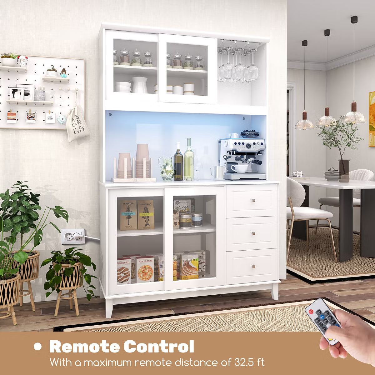 Pantry Cabinet – Culinvaro Kitchen Pantry Storage Cabinet Kitchen Hutch w/ LED lights & Power Outlet White