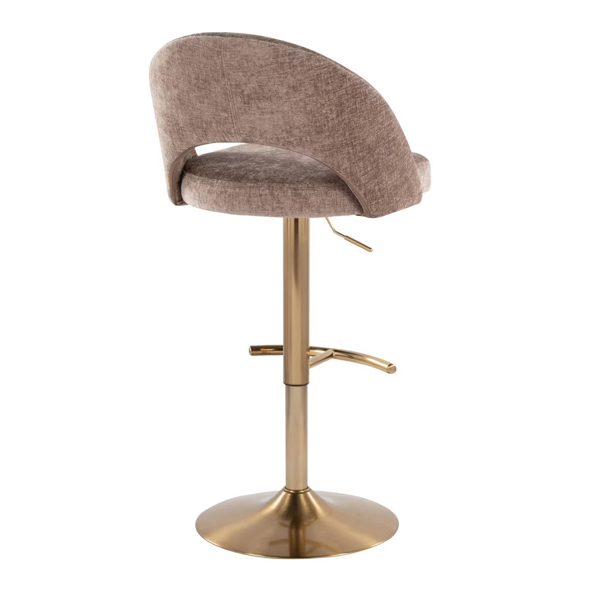 Set of 2 Renee Adjustable Barstools In Gold Metal/Brown Fabric