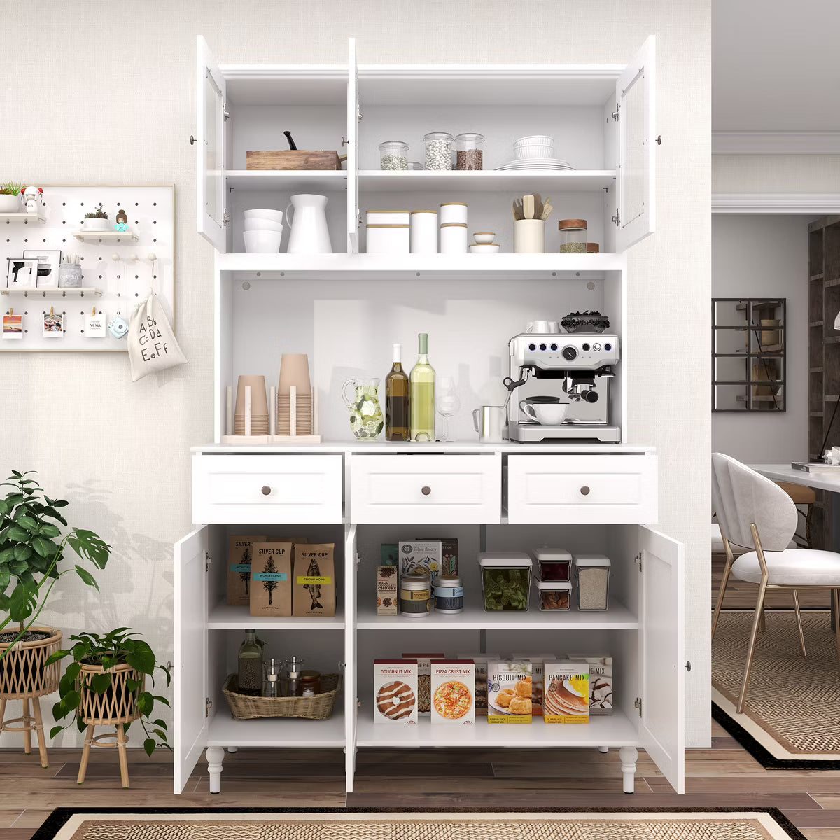 Pantry Cabinet – Culinvaro Pantry Cabinet 77” Tall Kitchen Storage Cabinet with LED Lights & Charging Station