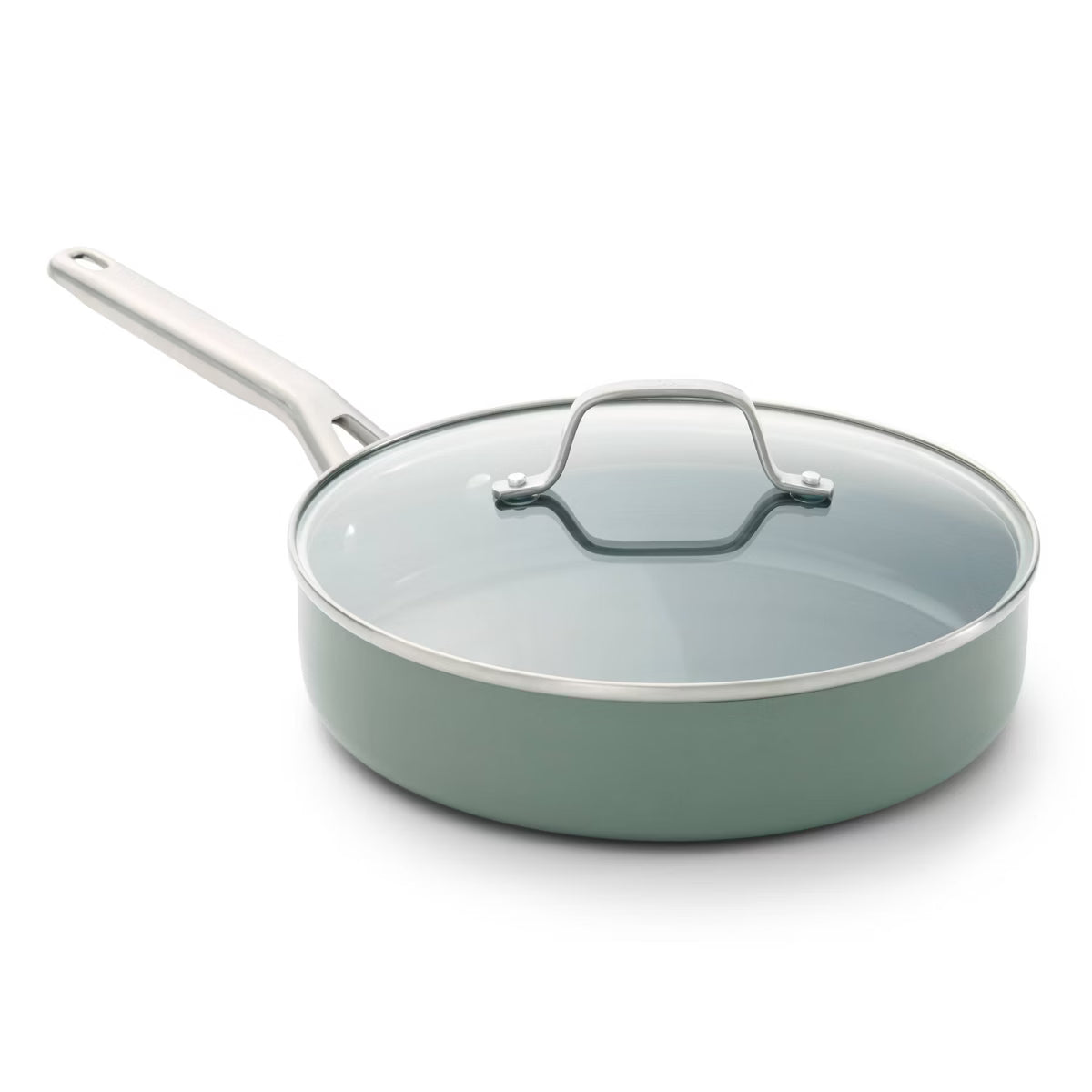 Saute Pan – 3qt Ceramic Saute with Lid Ash: Nonstick – Green