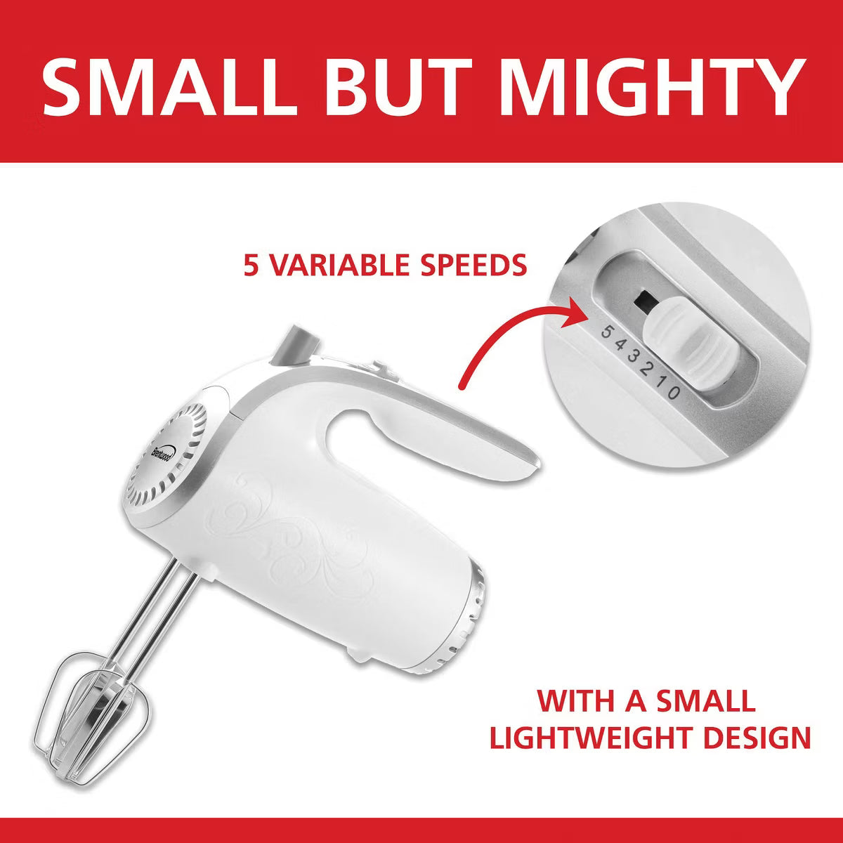 Hand Mixer – Lightweight 5-Speed Electric Hand Mixer – White