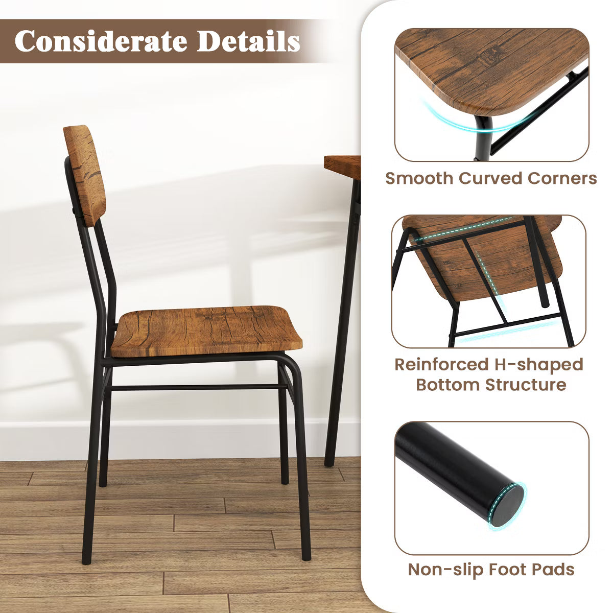 Dining Set – Culinvaro 3-Piece Wood Square Kitchen Table & Chair Set w/ Metal Frame Storage Rack