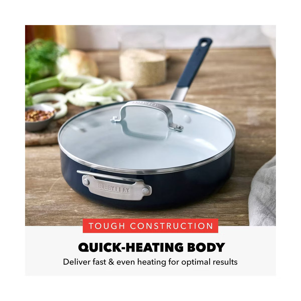 Saute Pan – 4.5qt Ceramic Nonstick Aluminum Saute Pan with Lid Oxford – Blue