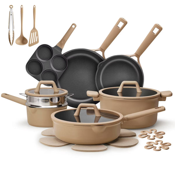 Cookware Set – 21pc Nonstick Cookware Set Taupe – Taupe