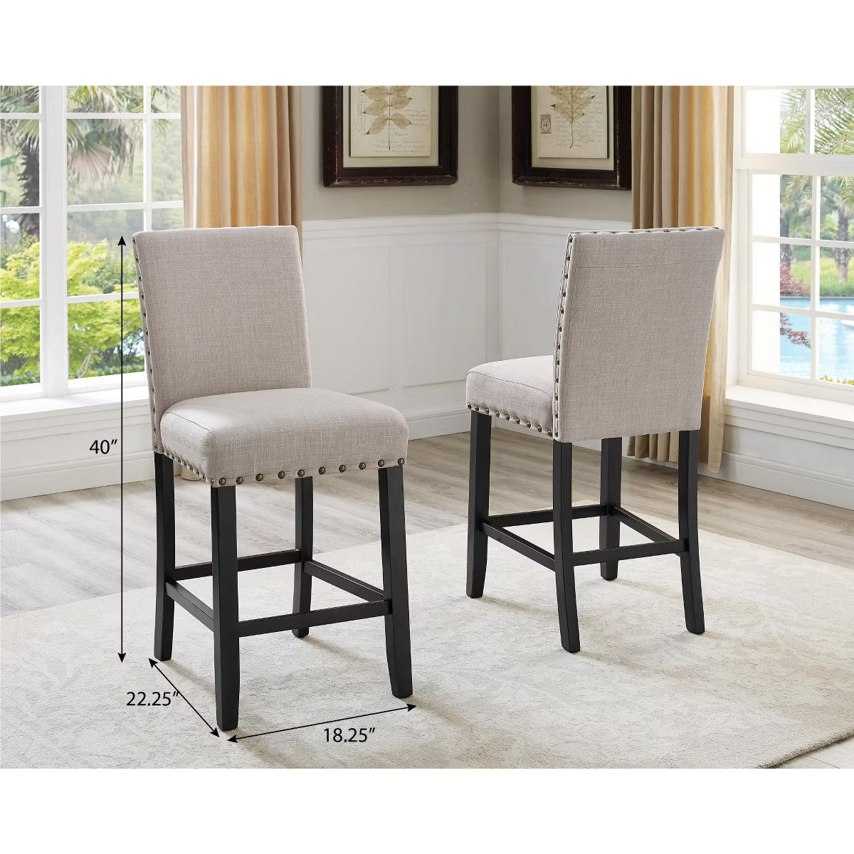 Dining Set – Culinvaro 5 Piece Counter Height Dining Set with Round Table and 4 Nailhead Stools